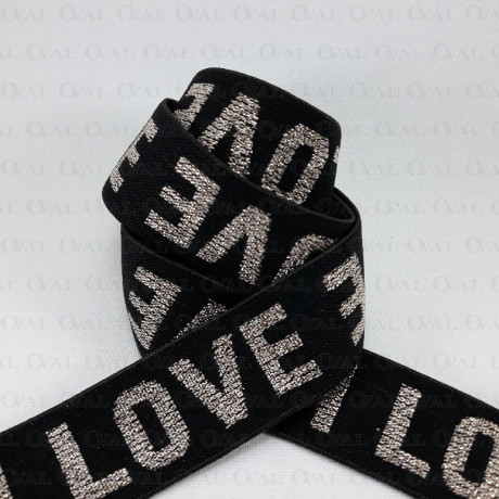 Decorative elastic 25mm/1m black and gold 2454