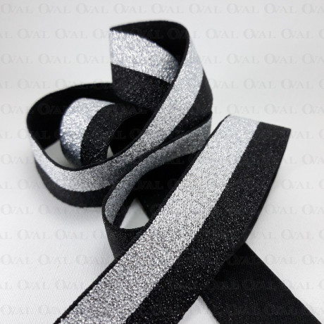 Decorative elastic 15mm, 25mm / 1m black and silver 2441