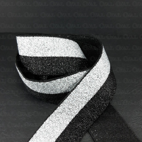 Decorative elastic 15mm, 25mm / 1m black and silver 2441