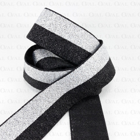 Decorative elastic 15mm, 25mm / 1m black and silver 2441