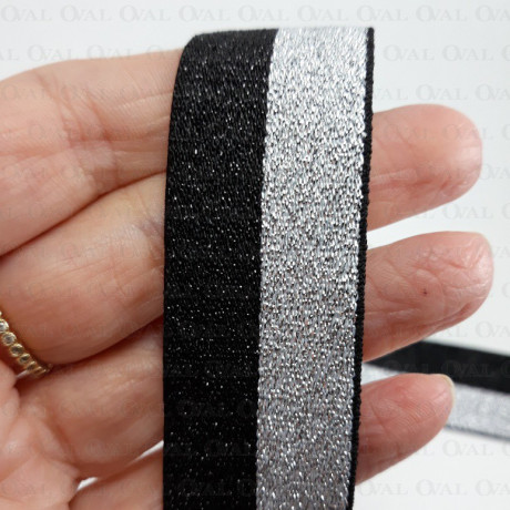 Decorative elastic 15mm, 25mm / 1m black and silver 2441