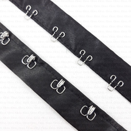 Black hooks on satin tape with silver /1m no. 3665
