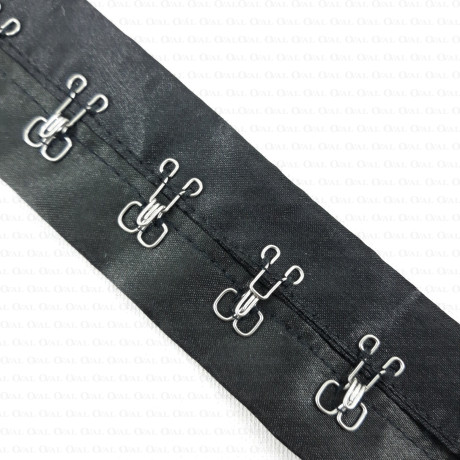 Black hooks on satin tape with silver /1m no. 3665