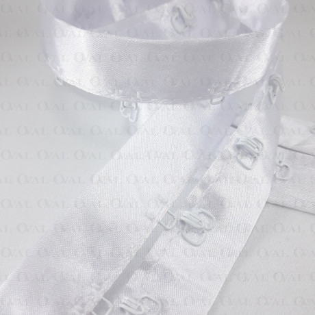 White hooks and eyes on satin tape 1m 2233