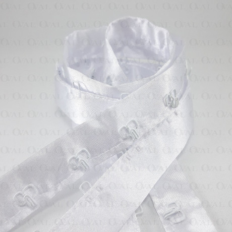 White hooks and eyes on satin tape 1m 2233