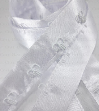 White hooks and eyes on satin tape 1m 2233