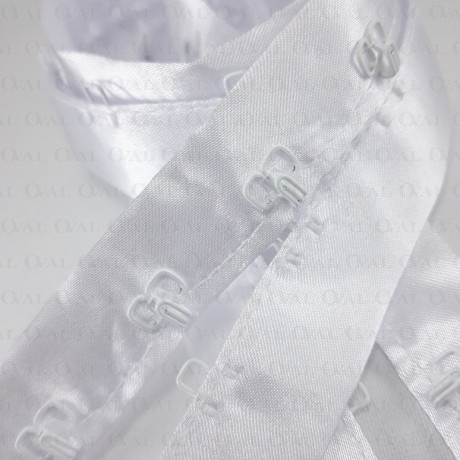White hooks and eyes on satin tape 1m 2233