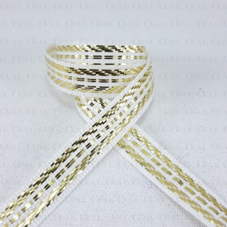 Decorative white and gold ribbon 11 mm/1 m 3759