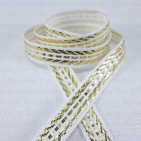 Decorative white and gold ribbon 11 mm/1 m 3759