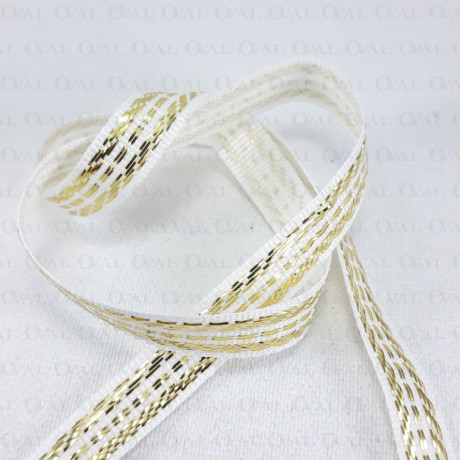 Decorative white and gold ribbon 11 mm/1 m 3759