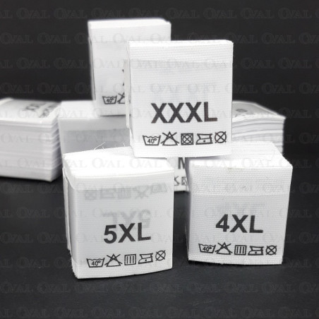 Size label with washing instructions XS-5XL white 3775