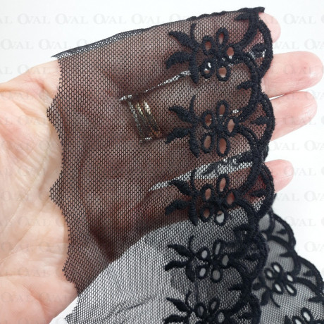 Koronka haft na tiulu 90mm/14 y  czerń   3798