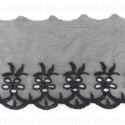 Koronka haft na tiulu 90mm/14 y czerń 3798 Koronka haft na tiulu 90mm/14 y czerń 3798