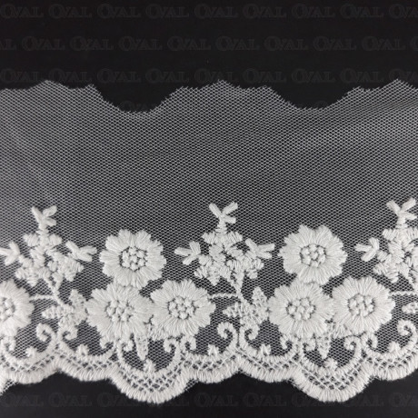 Lace embroidery on tulle 90 mm / 14 y cream 3799