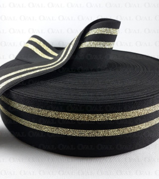 Decorative black and gold elastic 50mm/25m 3905