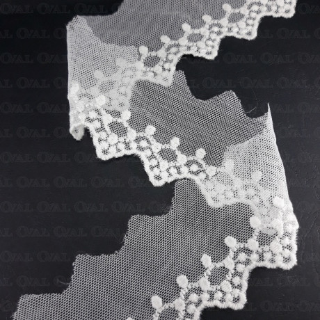 Lace, embroidery on tulle 60 mm / 15.5 yds, 19.5 yds or 1 yd white 4775
