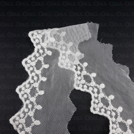 Lace, embroidery on tulle 60 mm / 15.5 yds, 19.5 yds or 1 yd white 4775