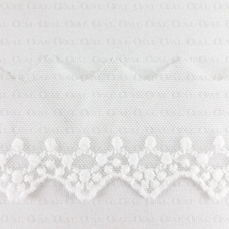 Lace, embroidery on tulle 60 mm / 15.5 yds, 19.5 yds or 1 yd white 4775