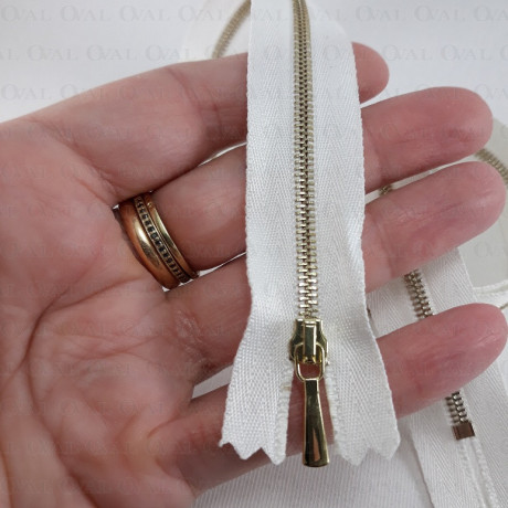 Metal zips 16, 60 cm, white and ecru, closed-end 2053