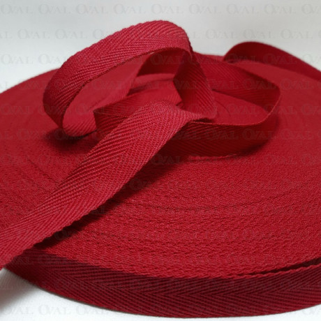Cotton herringbone tape, red 50m 4828