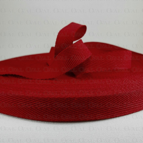 Cotton herringbone tape, red 50m 4828