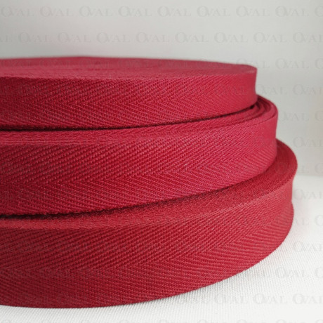 Cotton herringbone tape, red 50m 4828