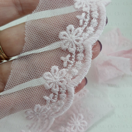 Koronka haft na tiulu 45mm/20y róż 4879