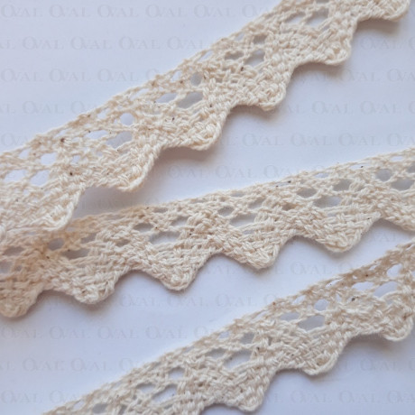 Koronka bawełniana ząbek O 16mm / 25m  naturalny 5024