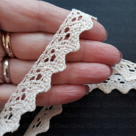 Koronka bawełniana ząbek O 16mm / 25m  naturalny 5024