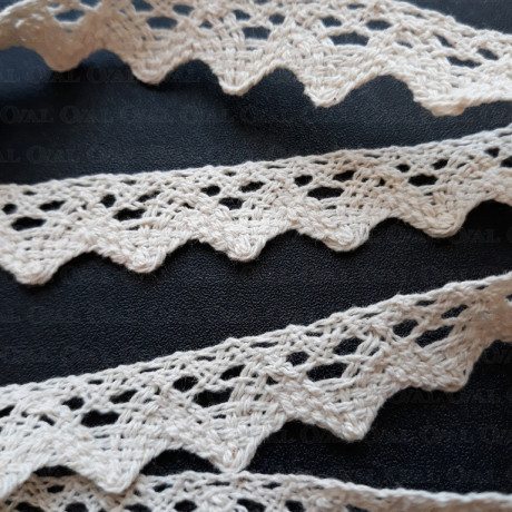 Koronka bawełniana ząbek O 16mm / 25m  naturalny 5024