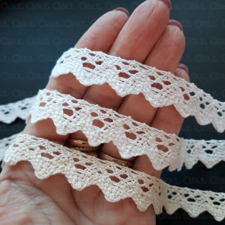 Koronka bawełniana ząbek O 16mm / 25m  biała 5026