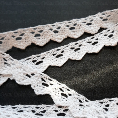 Koronka bawełniana ząbek O 16mm / 25m  biała 5026