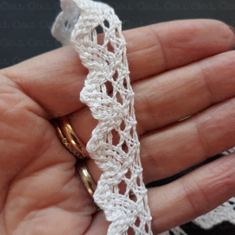 Koronka bawełniana ząbek O 16mm / 25m  biała 5026