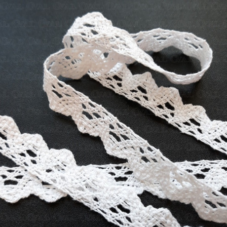 Koronka bawełniana ząbek O 16mm / 25m  biała 5026