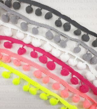 Pom-poms on tape, various colours, 1 m   no. 1742
