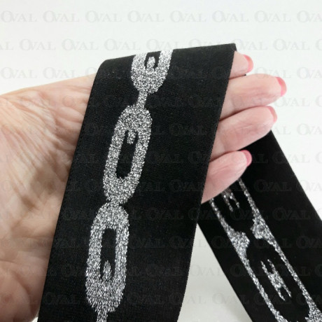 Decorative black and silver elastic 50mm/1m 2025 PU8
