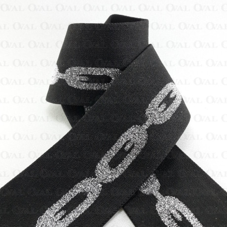 Decorative black and silver elastic 50mm/1m 2025 PU8