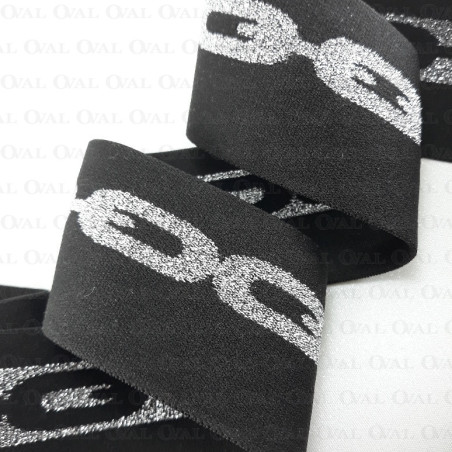 Decorative black and silver elastic 50mm/1m 2025 PU8