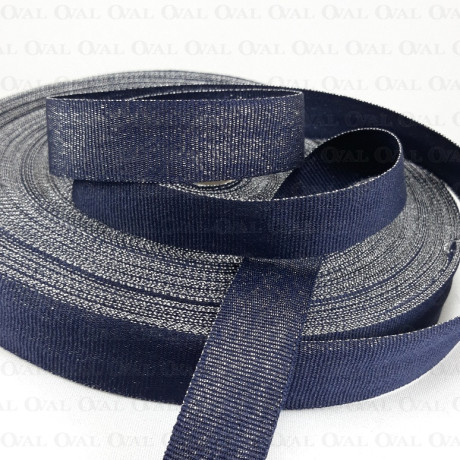 Navy blue and silver grosgrain ribbon 20mm/1m 3760