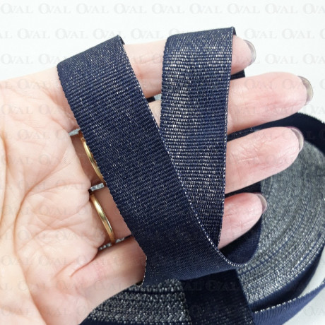 Navy blue and silver grosgrain ribbon 20mm/1m 3760