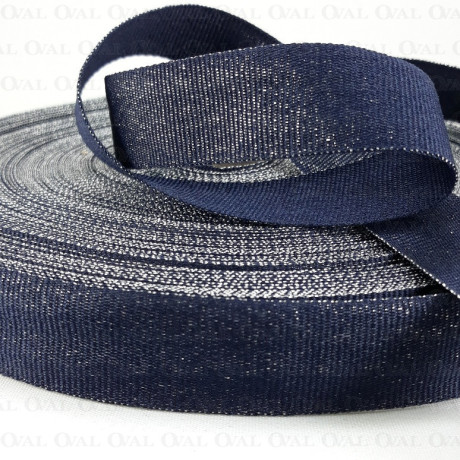 Navy blue and silver grosgrain ribbon 20mm/1m 3760