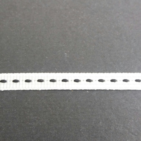 White, navy blue and black grosgrain ribbon with stitching, 5 y, 30 y