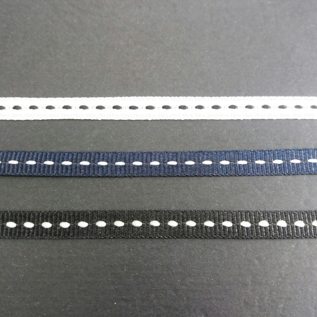 White, navy blue and black grosgrain ribbon with stitching, 5 y, 30 y