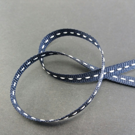 White, navy blue and black grosgrain ribbon with stitching, 5 y, 30 y