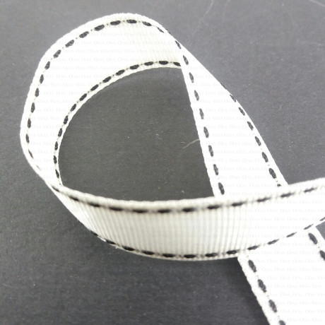 White grosgrain ribbon with double stitching. PACK OF 5 or 30 yards