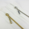 Metal separating zips, silver/gold, various lengths, 1949