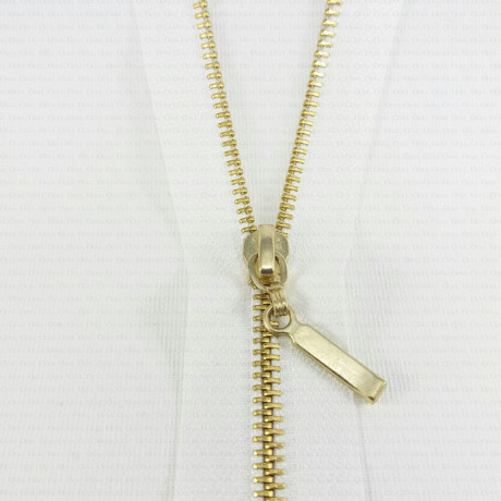 Metal separating zips, silver/gold, various lengths, 1949