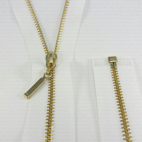 Metal separating zips, silver/gold, various lengths, 1949