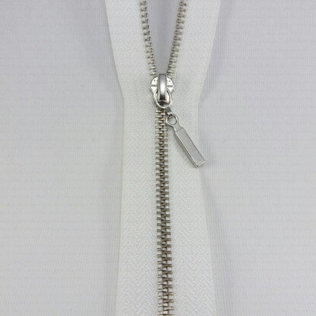 Metal separating zips, silver/gold, various lengths, 1949