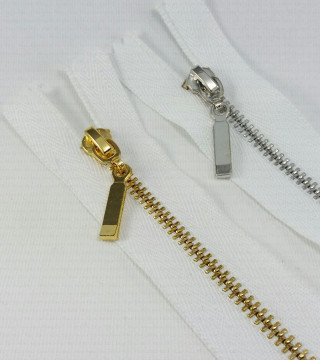 Non-separable metal zips, various lengths, gold/silver, 1950